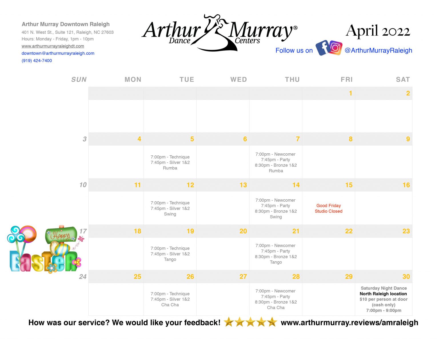 Calendar Arthur Murray Dance Studio in Raleigh, NC